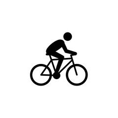 Obraz premium A minimalist black silhouette icon depicts a person actively riding a bicycle, symbolizing health, eco-friendly transport, and outdoor recreation.