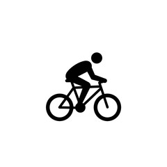 A simple pictogram depicts a person riding a bicycle, suggesting themes of health, recreation, and active transportation, ideal for websites, apps, and infographics related to cycling or a healthy