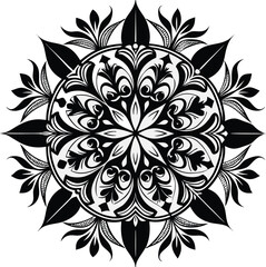 Fototapeta premium Black and white floral mandala design pattern symmetrical
