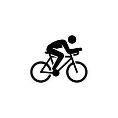 Simple pictogram of a cyclist in a racing posture on a bicycle, symbolizing sport and healthy lifestyle.