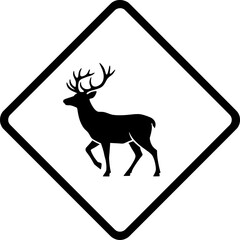 Wildlife Caution Sign Featuring Deer Illustration, Nature Warning, Outdoor Environment, Graphic Design