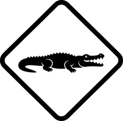 Crocodile Caution Sign, Wildlife Safety, Outdoor Environment, Illustration, Nature, Alertness, Animal Awareness