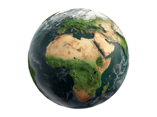 Detailed 3d render of planet earth showing africa and europe, Isolated On Transparent Background, Png