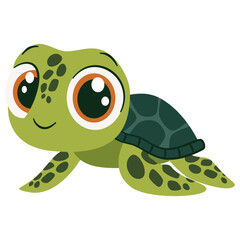 Children's flat vector illustration on white background. Cute green turtle . Vector illustration