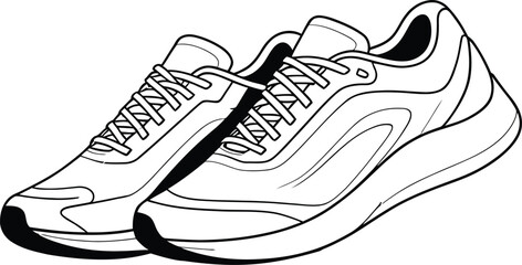 Hand drawn sketch of athletic running shoes on a white background