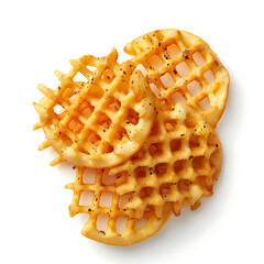 Stack of Crispy Waffle Fries Isolated on White Background