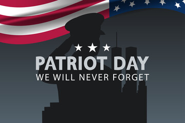 Patriot Day Banner with Silhouettes and Waving Flag design