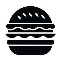 Simple black silhouette icon of a delicious double cheeseburger representing fast food and classic  cuisine