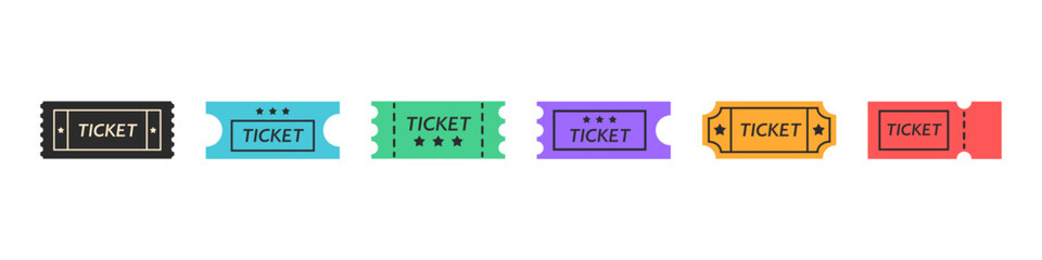 Ticket sign. Admit one entry pass vector set. Isolated ticket sign set.
