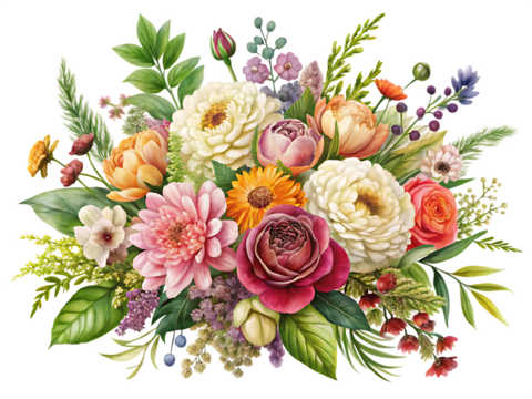 floral arrangement botanical art design isolated on white background PNG, AI GENERATED