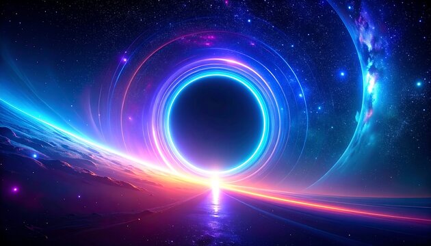 Cosmic portal illuminated by vibrant light trails