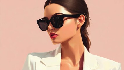 Fashionable woman wearing sunglasses, looking trendy in summer fashion with chic accessories.