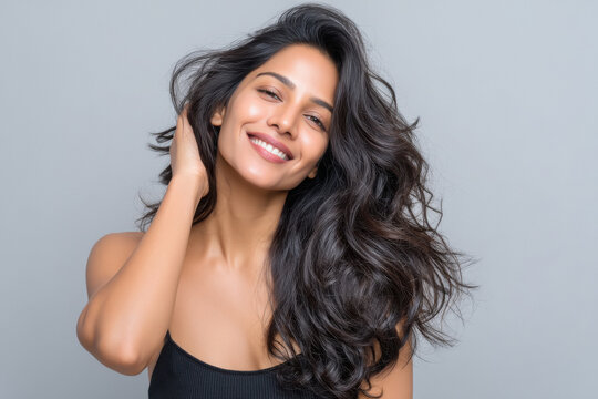 young beautiful indian woman with black hair
