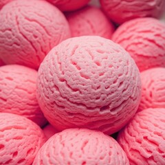 A close up of a pink ice cream ball with a scoop of ice cream in the middle