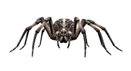 A detailed, close-up illustration of a large, eight-legged spider, showcasing its intricate body structure.