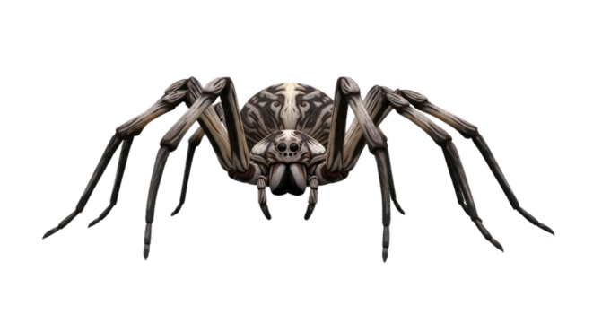 A detailed, close-up illustration of a large, eight-legged spider, showcasing its intricate body structure. - Powered by Adobe