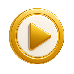 3D Yellow Play Button Icon for Media and Video
