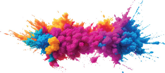  Colorful Holi Paint Splash – Bright Powder Explosion with Rainbow Pigments on White Background for Celebration Designs
