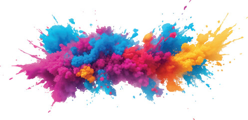 Holi Powder Color Explosion – Vibrant Rainbow Paint Burst Isolated on White Background for Festival and Celebration Themes
