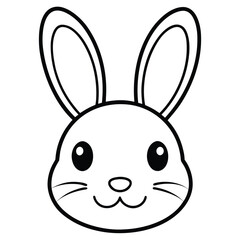 Simple and adorable outline drawing of a cute bunny rabbit face with big ears and whiskers perfect for coloring pages and children s art projects
