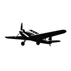 Silhouette of a vintage propeller airplane in flight