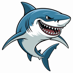 Fierce cartoon shark with sharp teeth and grinning mouth