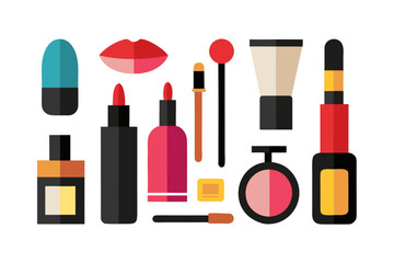 Obraz premium Collection of flat design makeup and beauty products