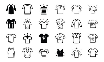 Fototapeta premium A Comprehensive Collection of T-Shirt and Apparel Icons: Diverse Styles, Designs, and Clothing Types for Fashion, E-commerce, and Design Projects