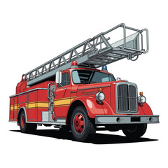 Fototapeta premium Classic red fire truck with extended ladder