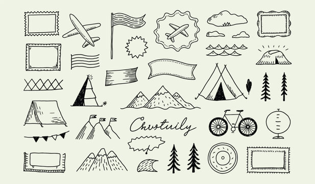 Hand Drawn Doodle Elements for Travel and Adventure Themes