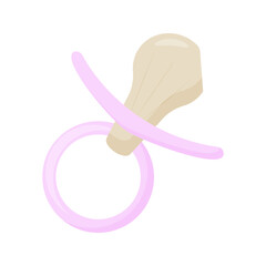  a beige baby pacifier with a delicate pink ring in a cartoon style. The perfect accessory for toddlers, combining comfort and safety.
