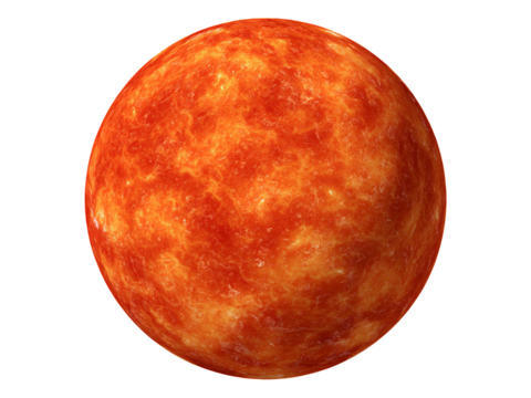 Fiery planet render glowing hot space orb, Isolated On Transparent Background, Png