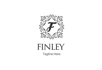 Ornate Letter F Floral Frame Logo Design