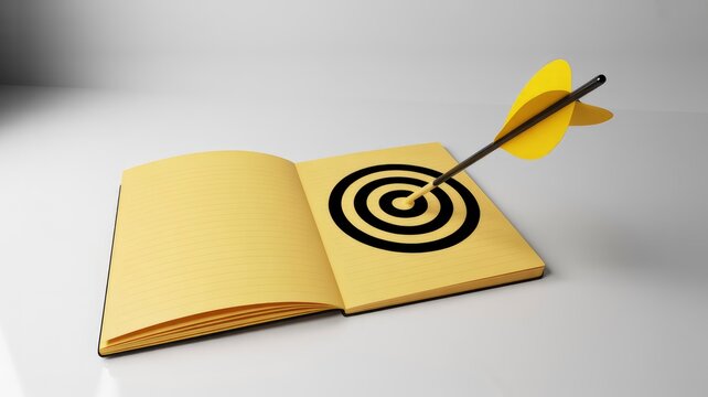 Achieving Goals Arrow Hitting Target in Open Notebook