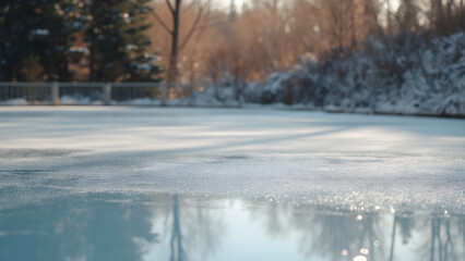untouched skating rink surface. mirrored ice reflections. ultra realistic ice skating experience. perfect conditions for ice skating.