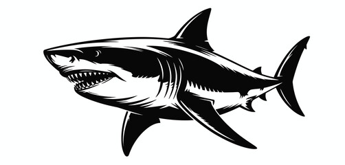 Obraz premium Intimidating shark illustration with sharp teeth and powerful fins