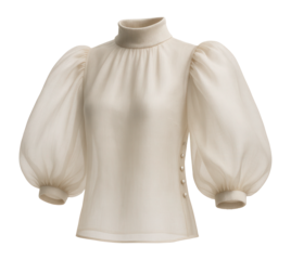 Organza blouse with a high neck and voluminous puff sleeves