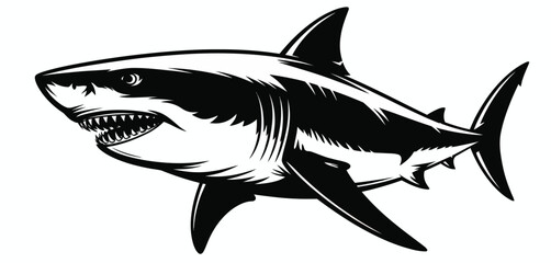 Fototapeta premium Fierce great white shark illustration with sharp teeth