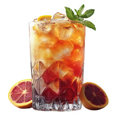 Glass of tequila sunrise cocktail isolated on transparent background.