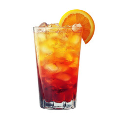Glass of tequila sunrise cocktail isolated on transparent background.