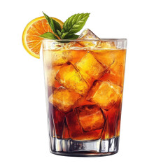 Glass of tequila sunrise cocktail isolated on transparent background.