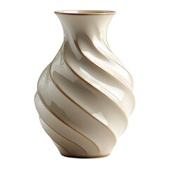 Glossy ceramic vase with a twisted design isolated on transparent background.