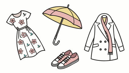 Fashionable spring outfit with umbrella and shoes