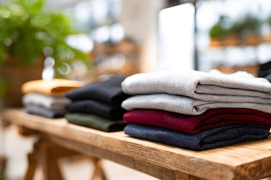 Back to school promotions with stacked clothing on display Generative AI - Powered by Adobe