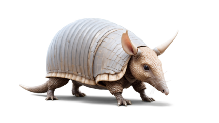 Illustration of armadillo with armored shell on transparent background