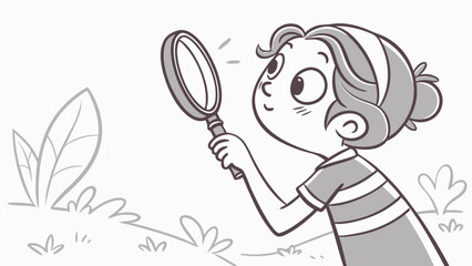Illustration of a curious child exploring nature with a magnifying glass for science and education fun