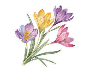 watercolor Crocus Branch vector illustration isolated on white background