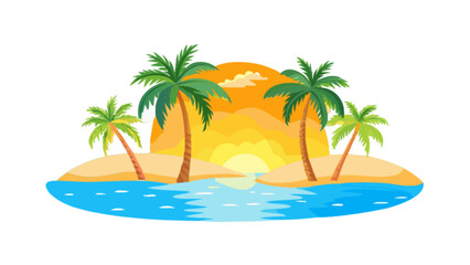 Tropical island paradise with palm trees sunset and ocean vacation destination summer travel illustration
