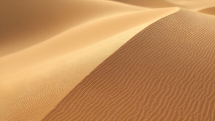 Sand dune texture at sunset. Play of shadows and light on dunes. Ultra realistic desert landscape photography. Captivating sand patterns and lighting effects.