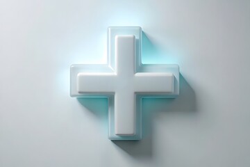 Obraz premium A glowing white plus sign with a blue aura, symbolizing health and positivity